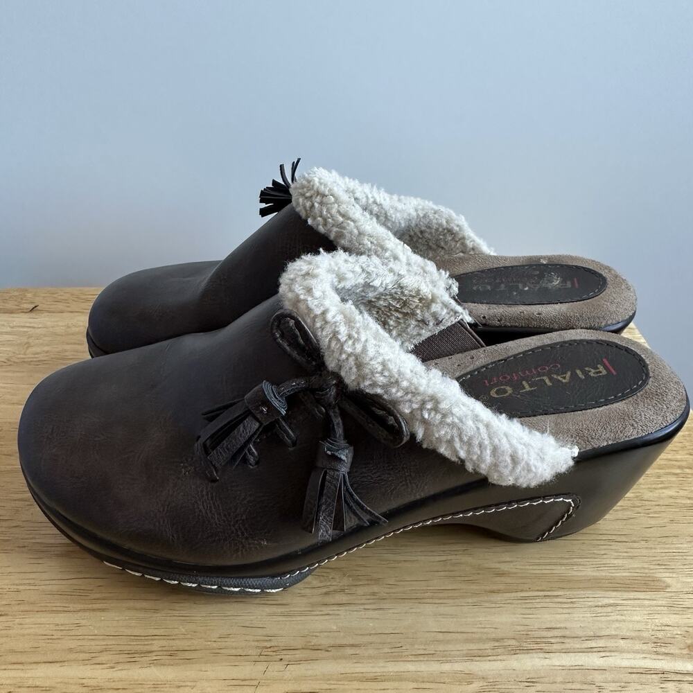 Rialto Comfort Mules Women's Size 8 Brown Leather Slip On Comfort Shoes